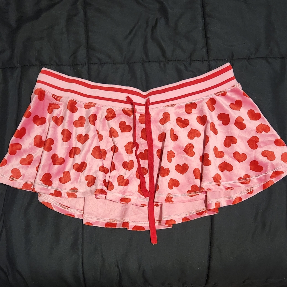 Dollskill pink velour maneater hearts track mini skirt